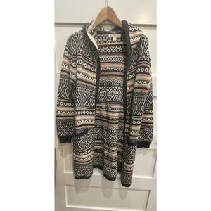 Monteau Sweater Womens Medium Grey White Hooded Cardigan Hand Pockets